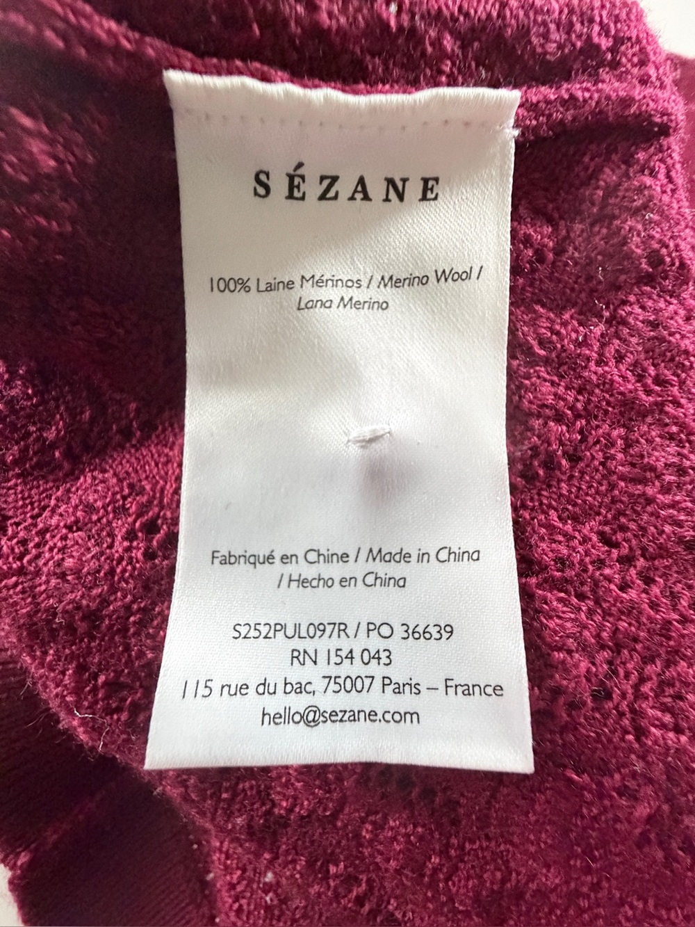 Sezane Alexa Jumper Sweater Size Medium Burgundy Merino Crochet - Picture 8 of 9
